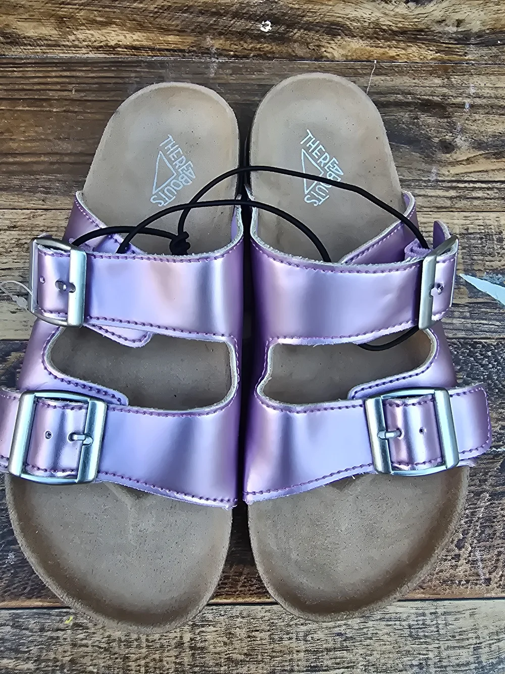 Kids Pink Metallic Double Buckle Sandals slide sandals size 2